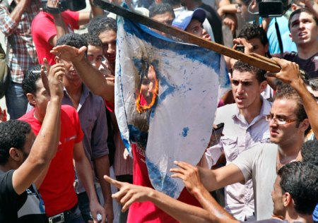 Burning of an Israeli flag, one of many, in Egypt